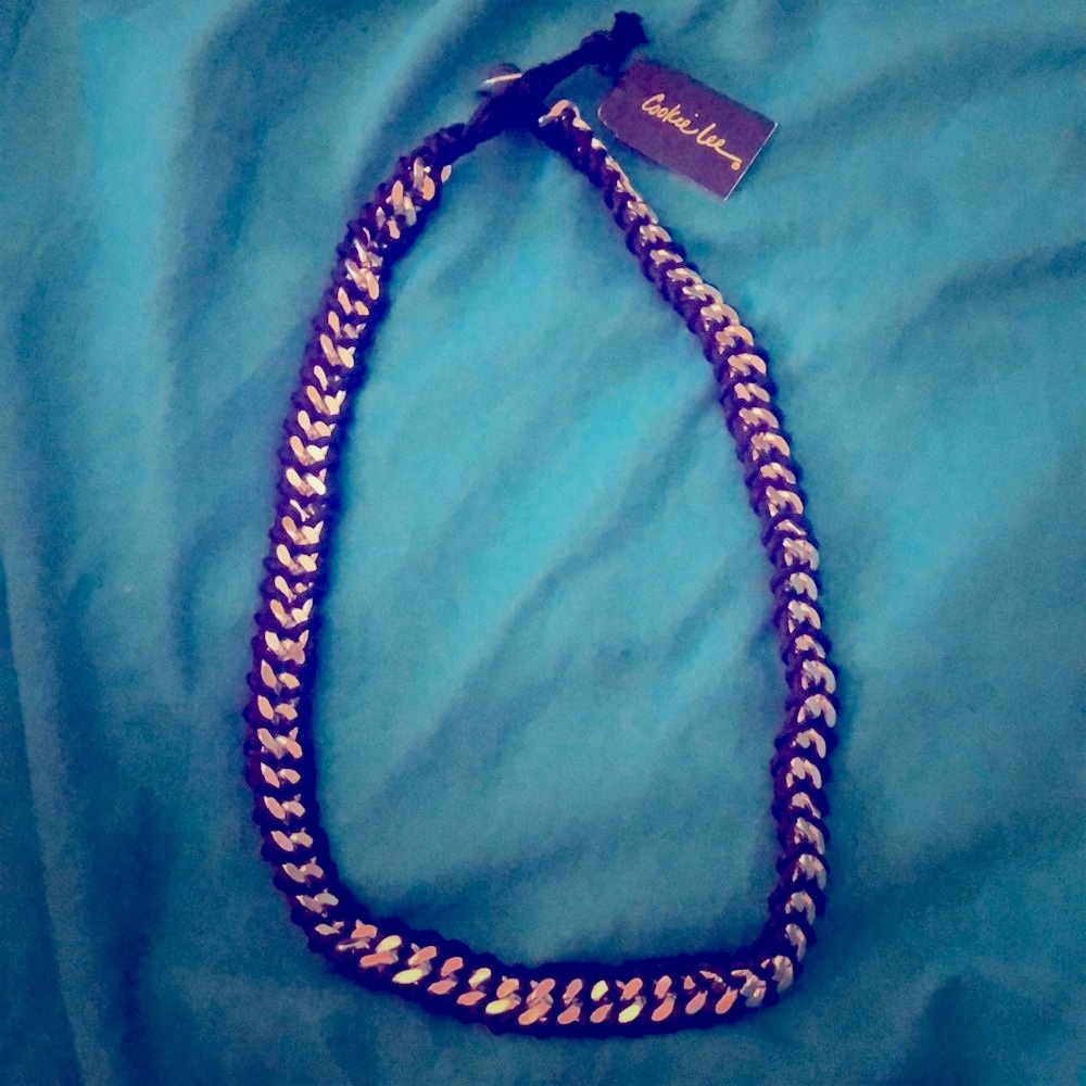 Black leather  and silver necklace
